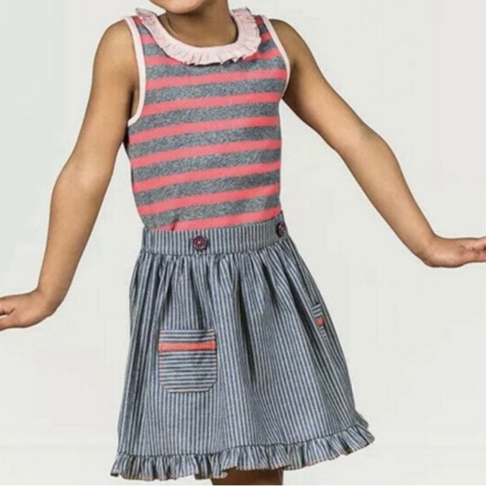 NWT Matilda Jane Travel Log Tank Top Camp MJC Striped Gray & Pink Shirt Size 8